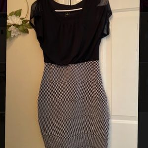 Curvy navy blue and polka dot dress